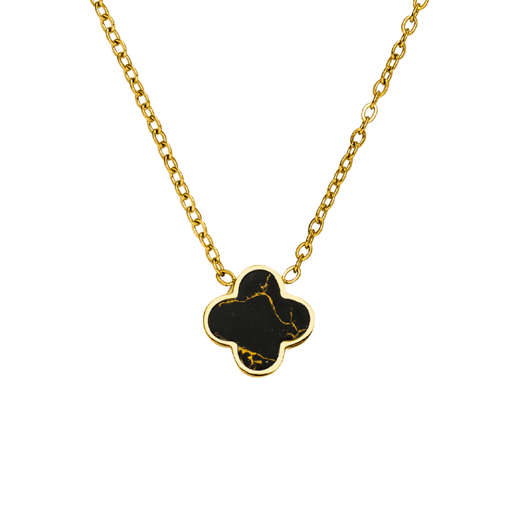 Kleeblatt Schwarz Gold Marmor Halskette