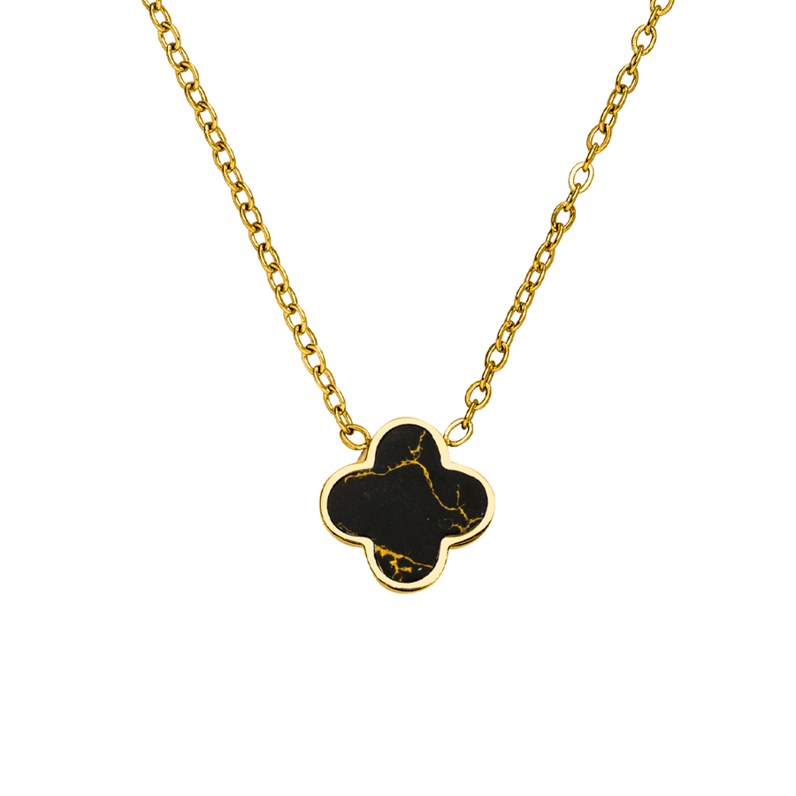 Kleeblatt Schwarz Gold Marmor Halskette