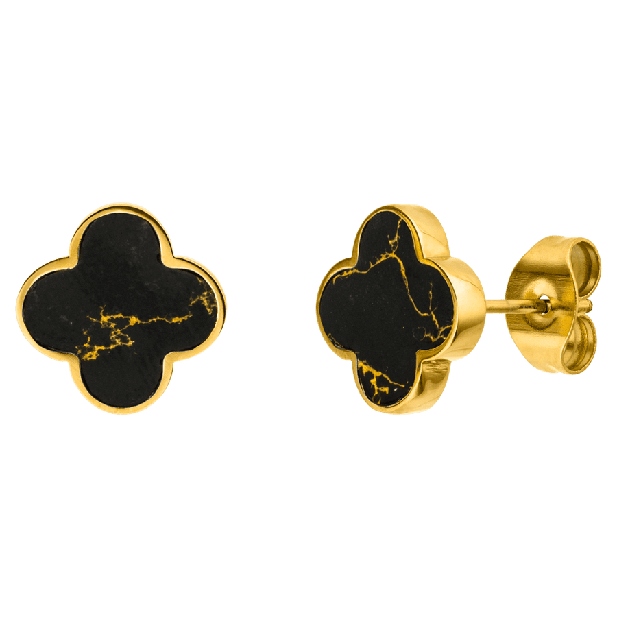 Elegante Kleeblatt Ohrstecker Clover schwarz-goldene Marmor Optik