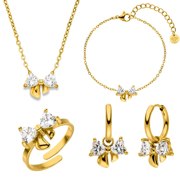 Schleifen Schmuck Set wasserfest 18K vergoldet Damen Steinchen
