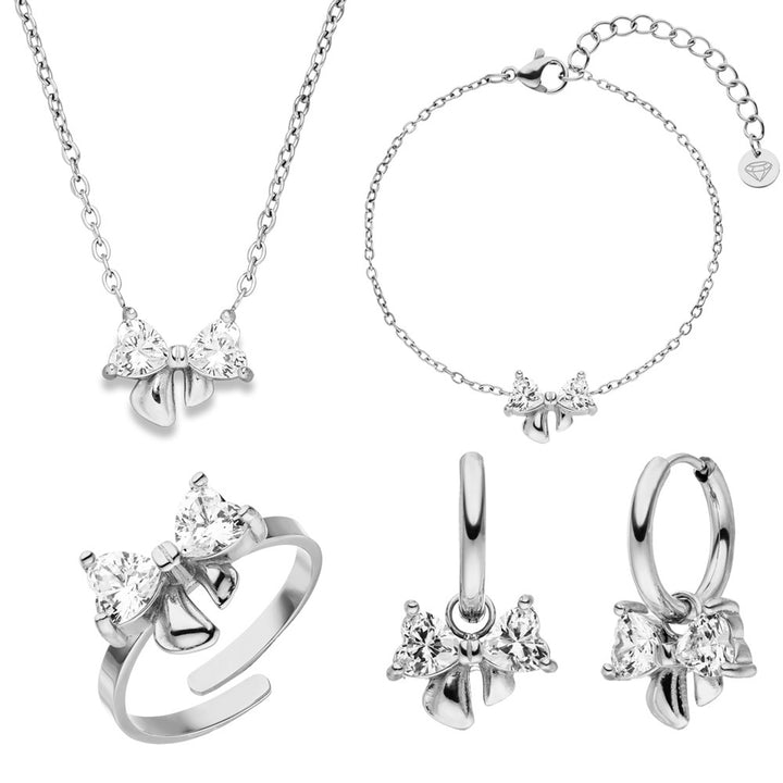 Schleifen Schmuck Set Silber Edelstahl wasserfest Damen Schmuck