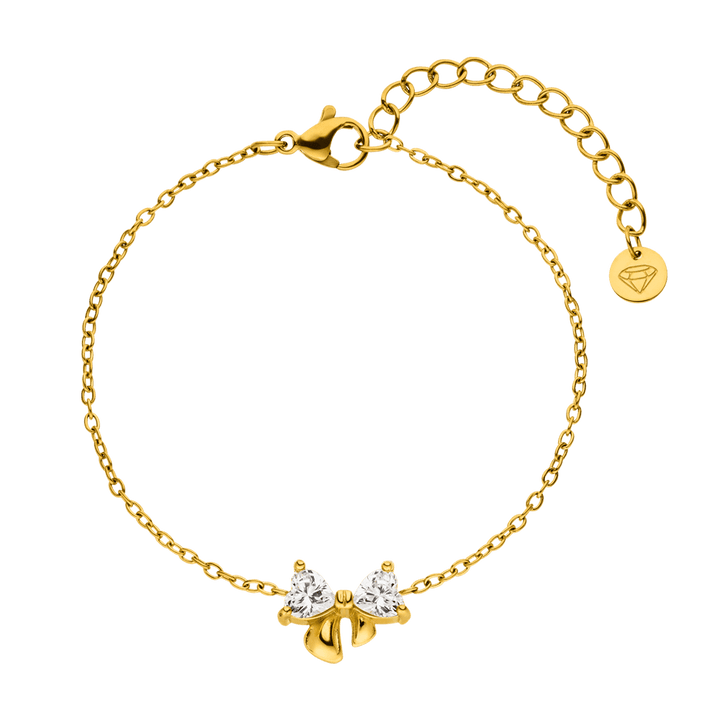 Schleifen Armband Steinchen wasserfest 18K vergoldet Edelstahl