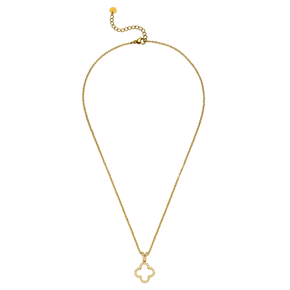wasserfeste Kette mit Kleeblatt Anhänger Steinchen Edelstahl