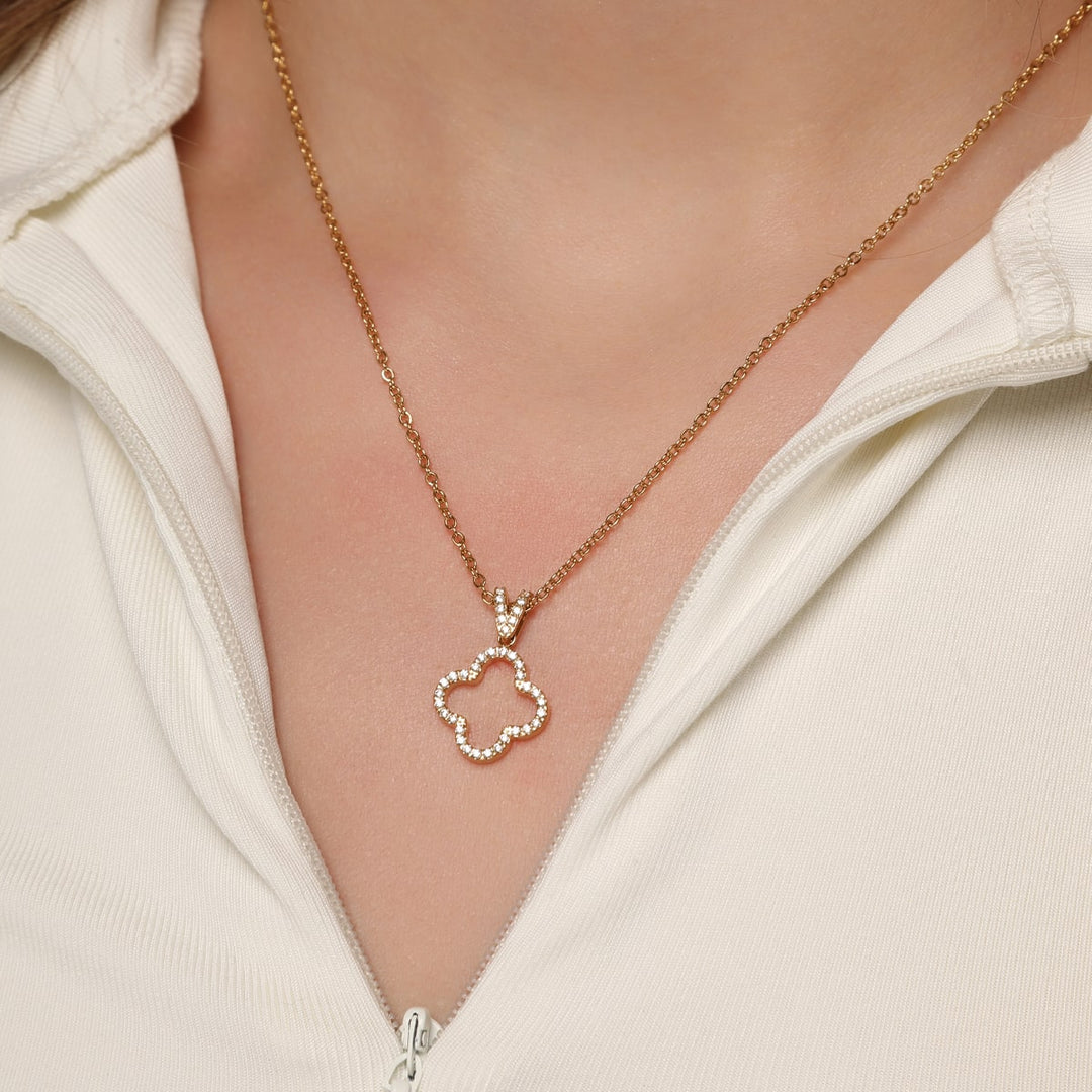 Clover Kette Glitzer Steine wasserfest 18K vergoldet
