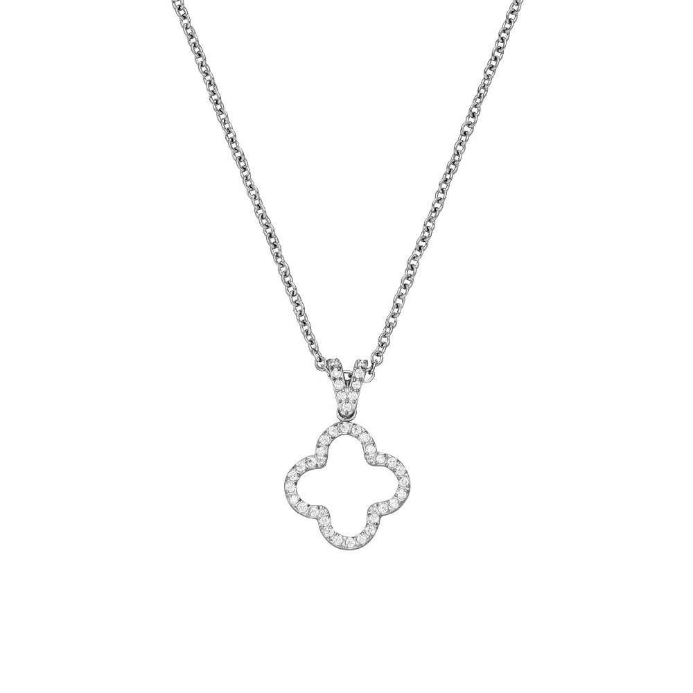 Kleeblatt Kette Silber Clover Edelstahl Zirkonia Steine
