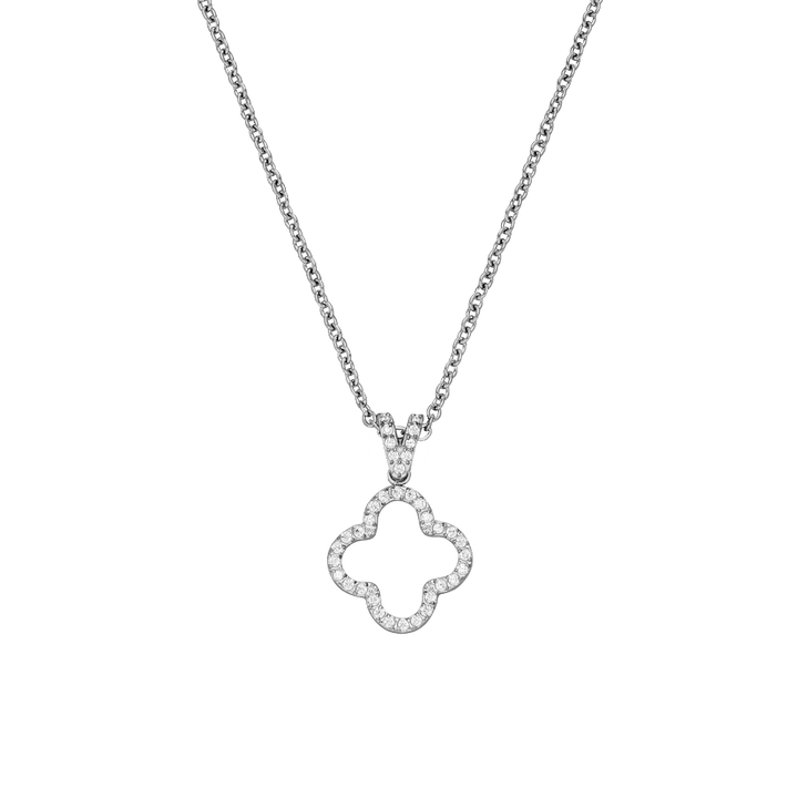 Kleeblatt Kette Silber Clover Edelstahl Zirkonia Steine