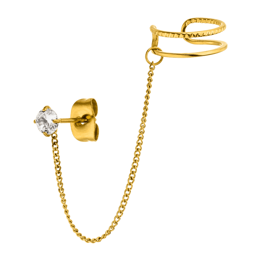 Ohrstecker Kette und Ear Cuff Chirurgenstahl vergoldet