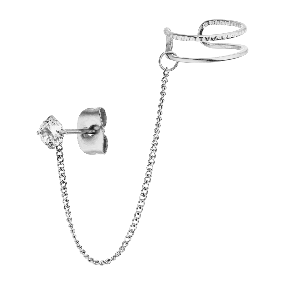 glitzer Ohrstecker mit Kette in silber chirurgenstahl