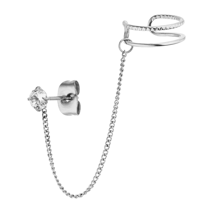 glitzer Ohrstecker mit Kette in silber chirurgenstahl