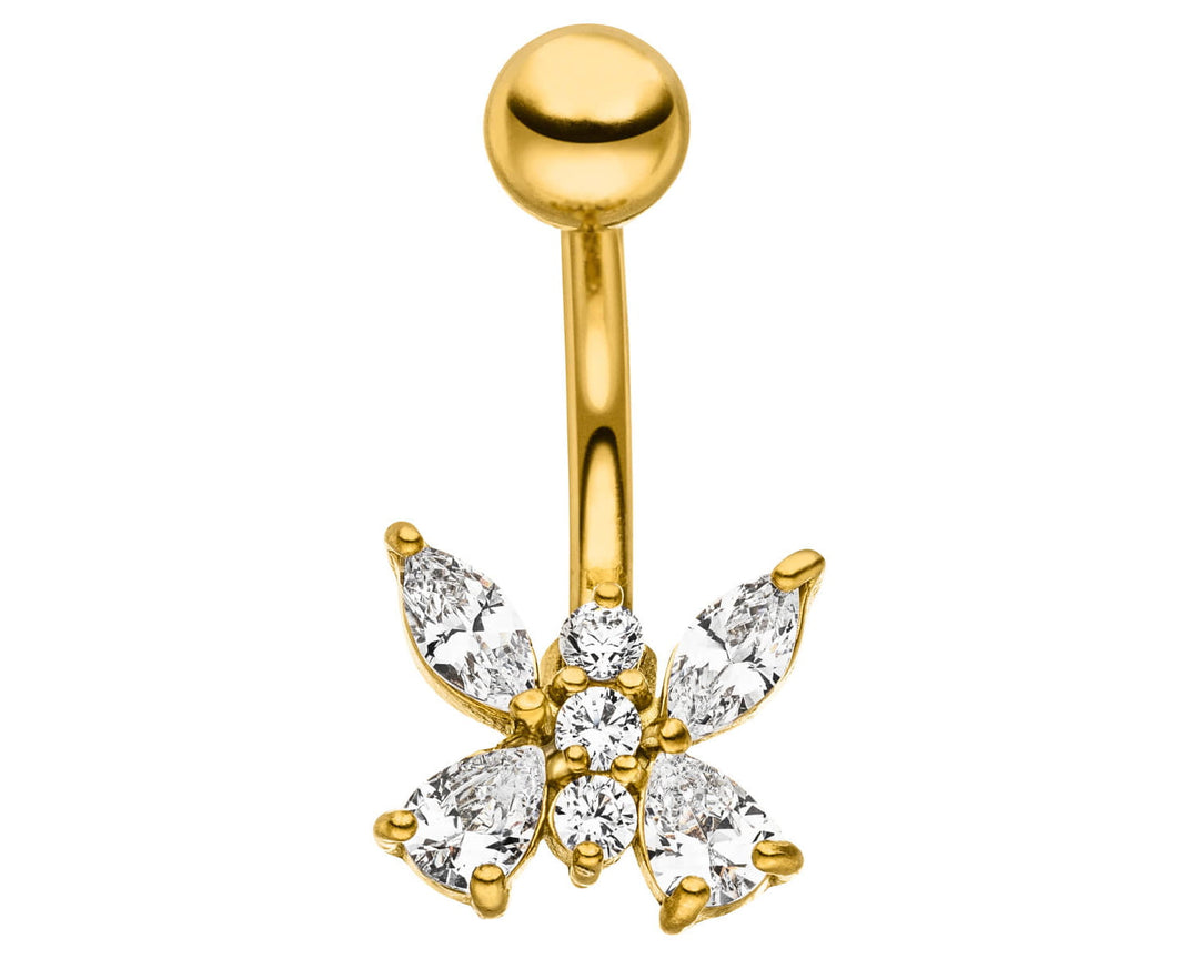 Bauchnabelpiercing gold wasserfest Schmetterling Zirkonia