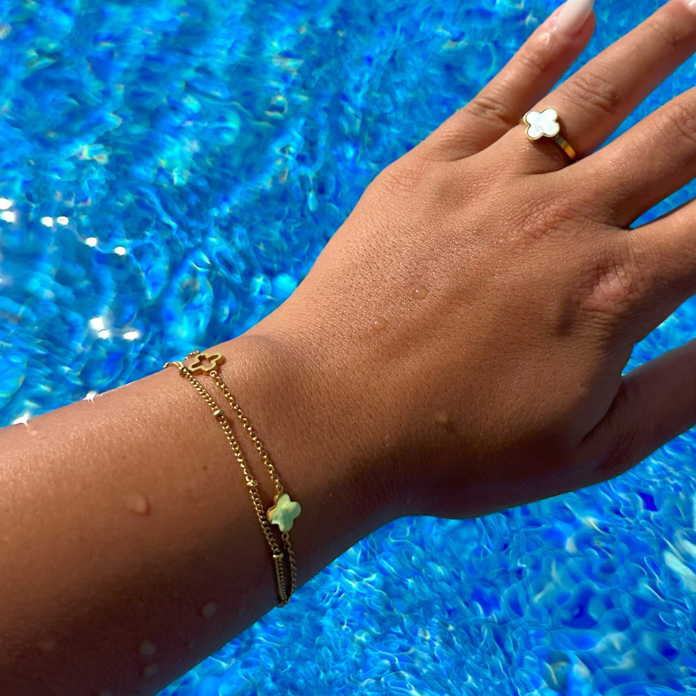 Kleeblatt Armband Gold wasserfest Kleeblättchen