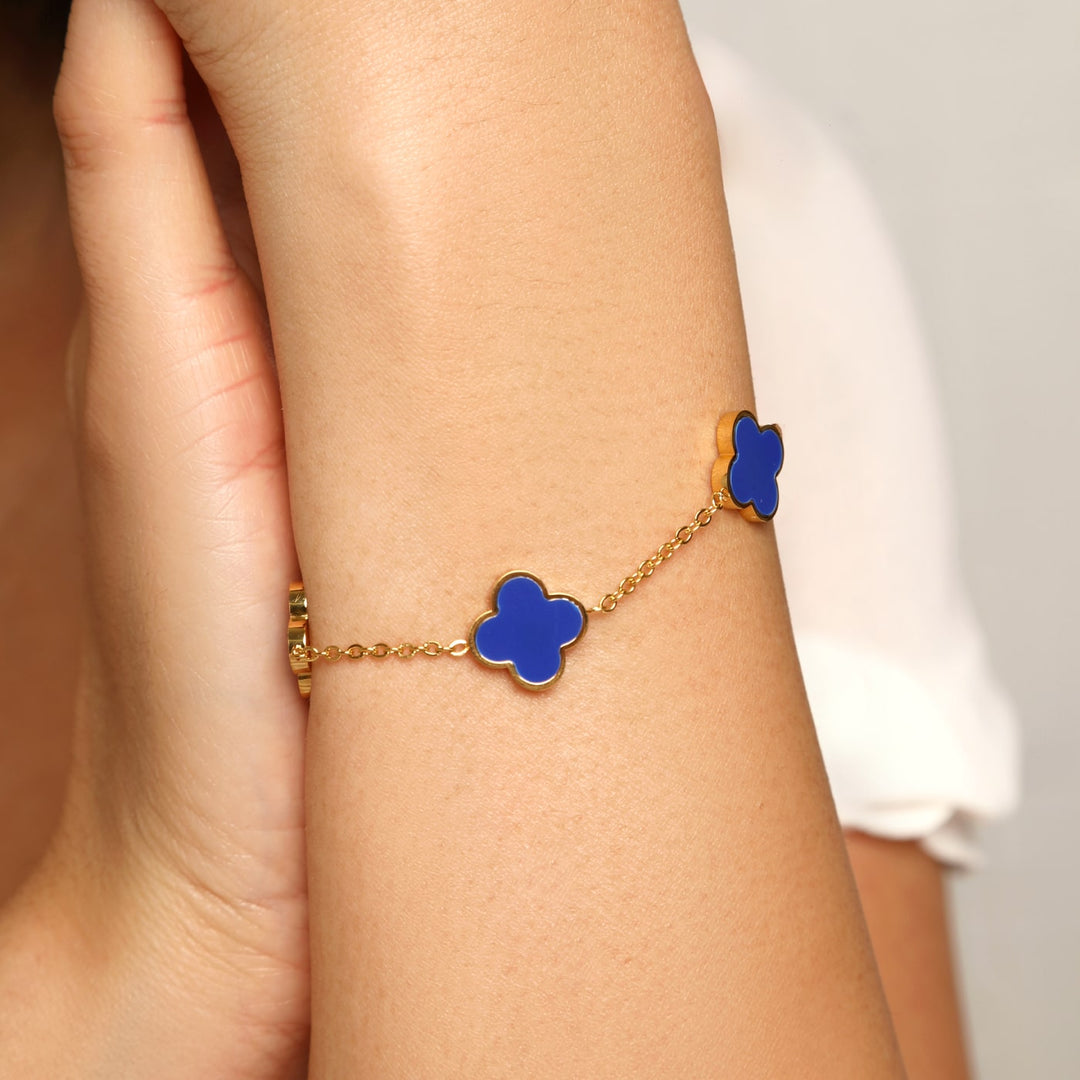 Blue Clover Armband | 18K gold-plated