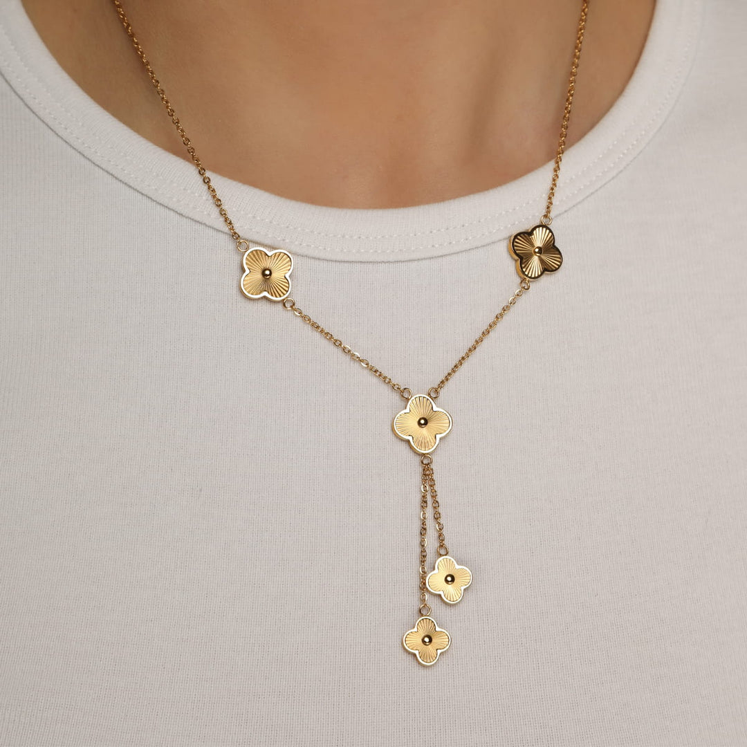 Y-Kette mit Kleeblätter Anhänger Edelstahl wasserfest Gold