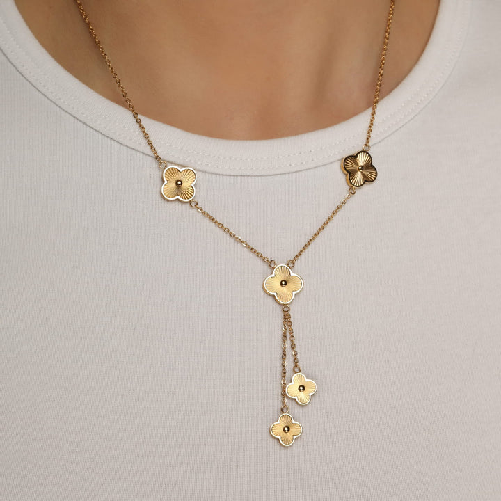 Y-Kette mit Kleeblätter Anhänger Edelstahl wasserfest Gold