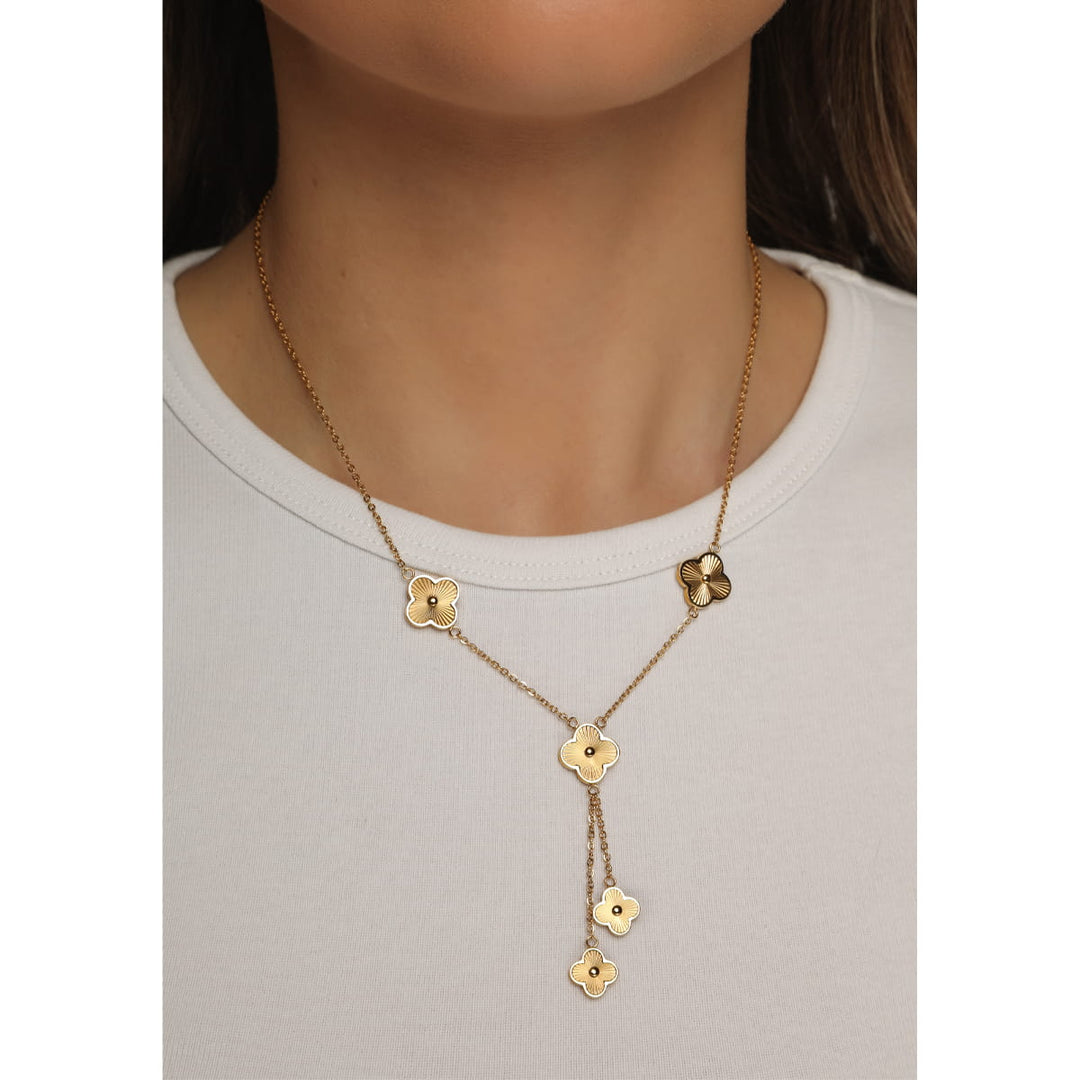 Y-Kette Clover Kleeblatt hängend wasserfest 18K vergoldet