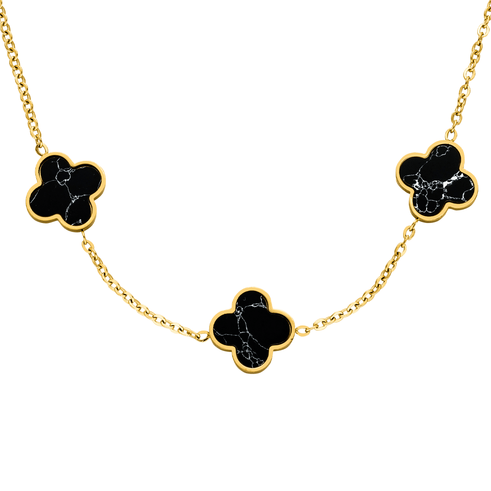 Kleeblatt Kette Schwarz Gold wasserfest 18K vergoldet Clover