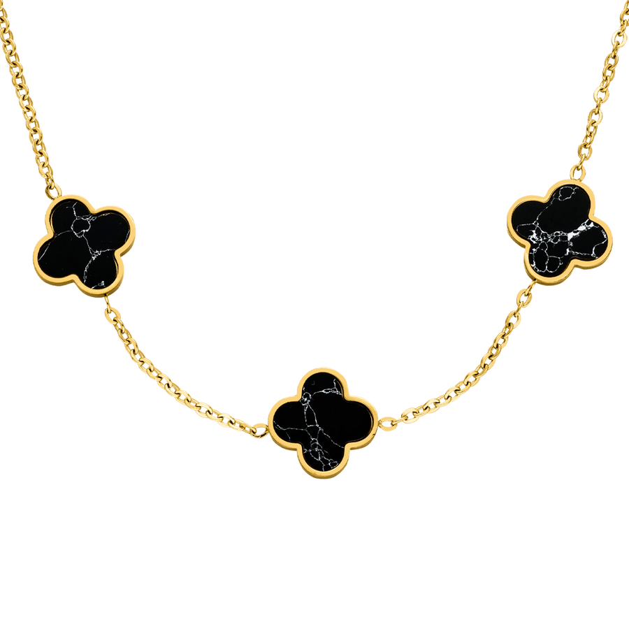Kleeblatt Kette Schwarz Gold wasserfest 18K vergoldet Clover