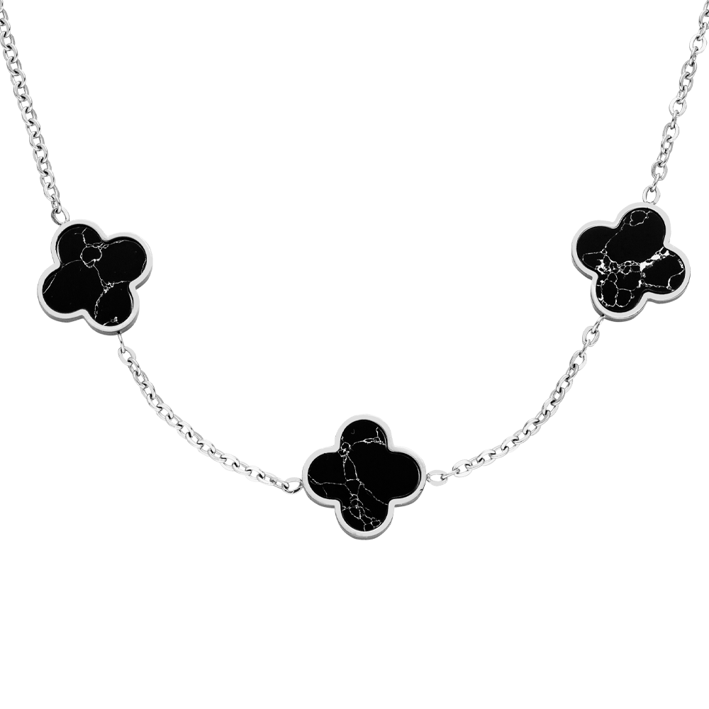 Clover Kette Silber Schwarz wasserfest Kleeblätter