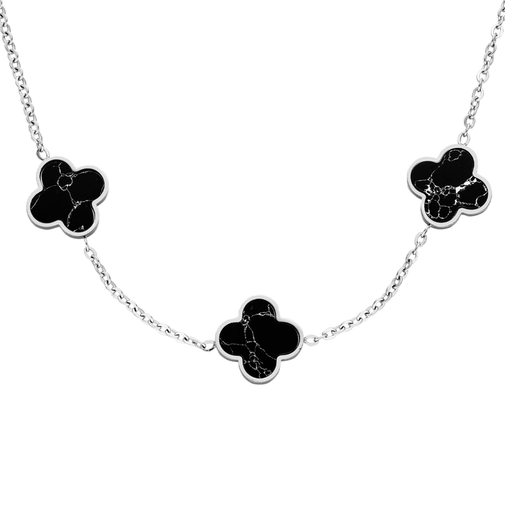 Clover Kette Silber Schwarz wasserfest Kleeblätter
