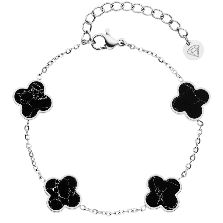 Kleeblatt Armband Clover Silber Schwarz wasserfest