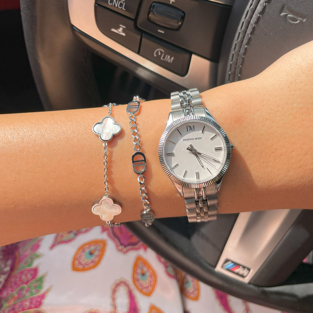 Kleeblatt Armband Silber weiß Perlmutt wasserfest