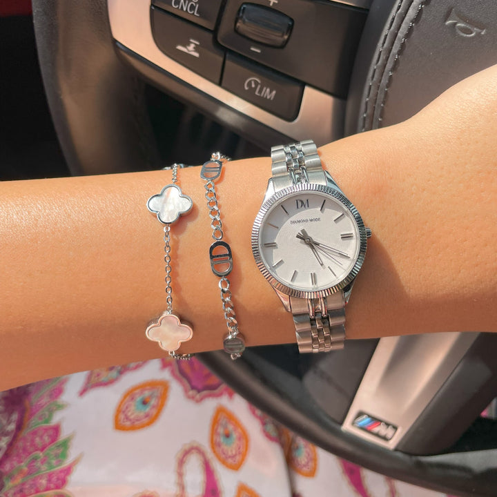 Kleeblatt Armband Silber weiß Perlmutt wasserfest