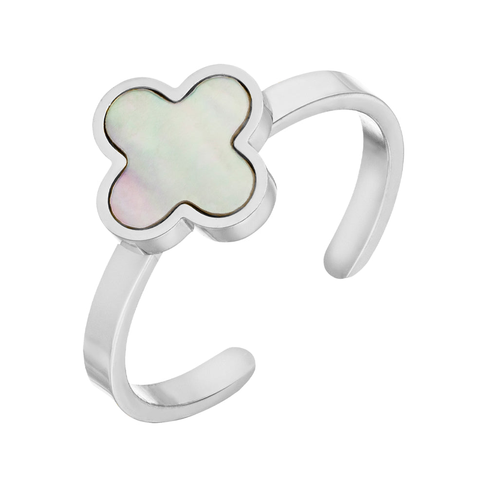 Ring mit Kleeblatt Perlmutt Silber Clover verstellbar