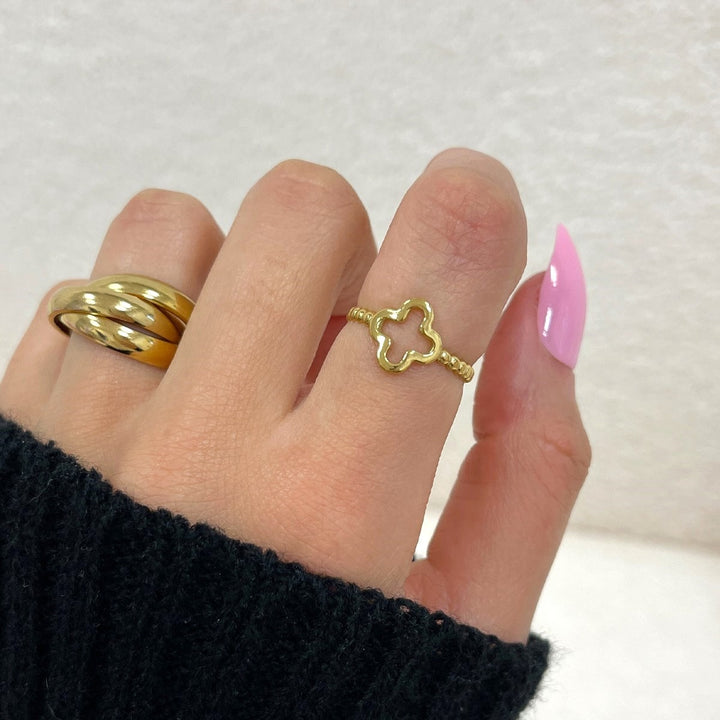 wasserfester Ring verstellbar 18K vergoldet Clover Kleeblatt