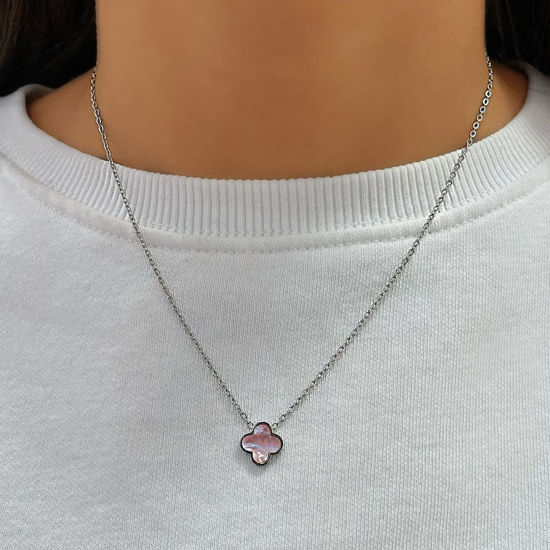 Clover Kette Perlmutt Rosa Silber wasserfest Kleeblatt