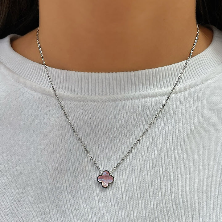Clover Kette Perlmutt Rosa Silber wasserfest Kleeblatt
