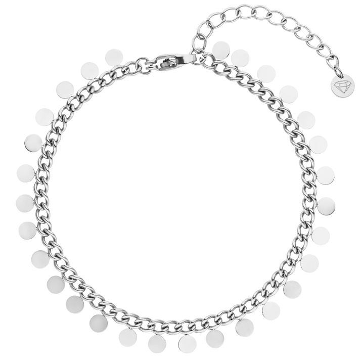Coins Plättchen Fußkette Silber aus Edelstahl duschfest