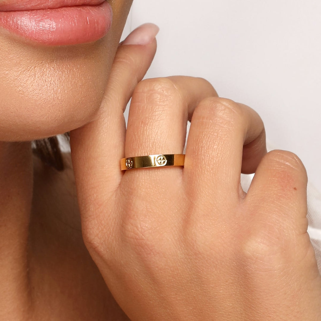 Ring mit Schrauben Muster 18K vergoldet wasserfest Edelstahl Damen