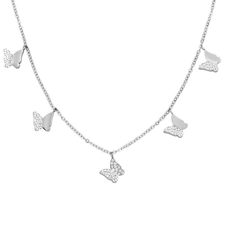 Kette mit Schmetterling Anhänger Silber wasserfest Zirkonia Steinchen