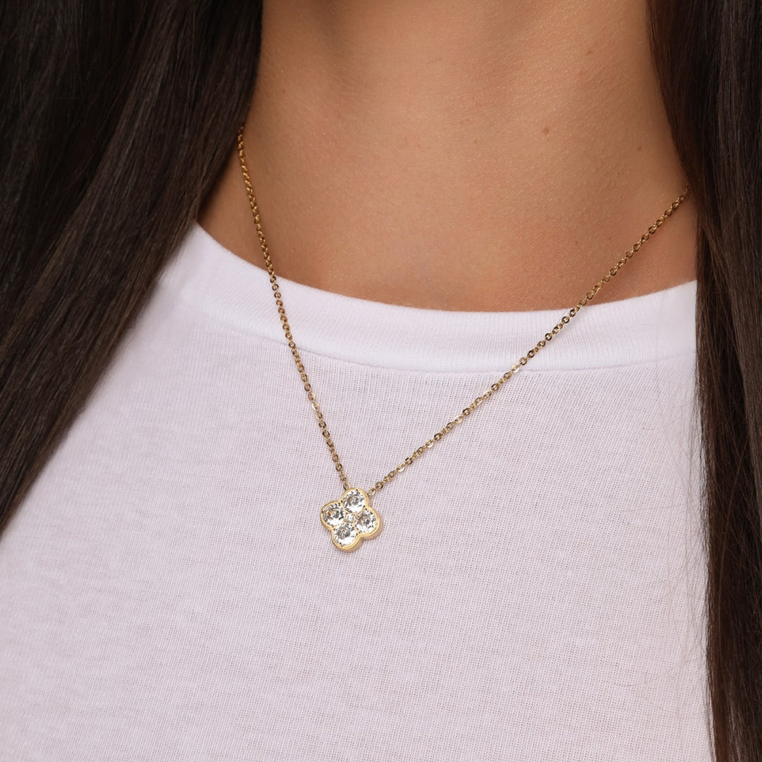 Kleeblatt Kette Zirkonia Steine Clover 18K vergoldet