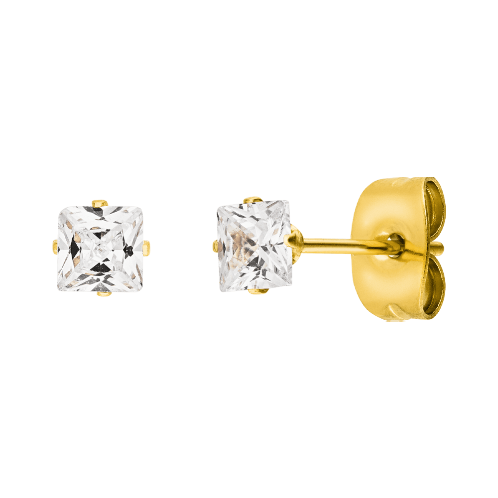Ohrstecker Quadrat Steine 18K vergoldet wasserfest
