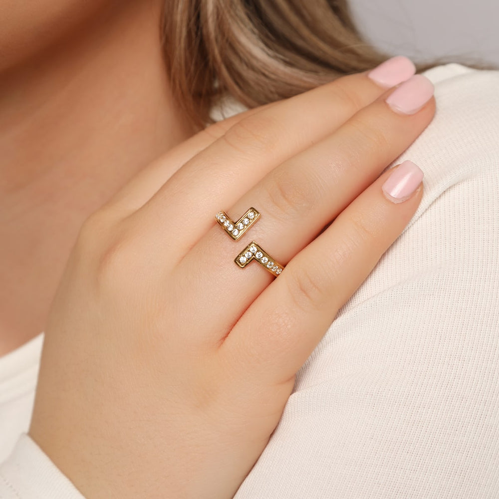 T Ring wasserfest 18K vergoldet Edelstahl Glitzer