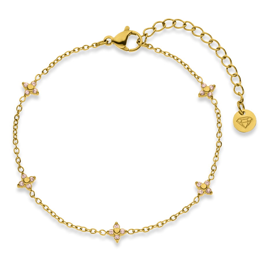 wasserfestes Armband mit rosa Steinchen 18K vergoldet Edelstahl