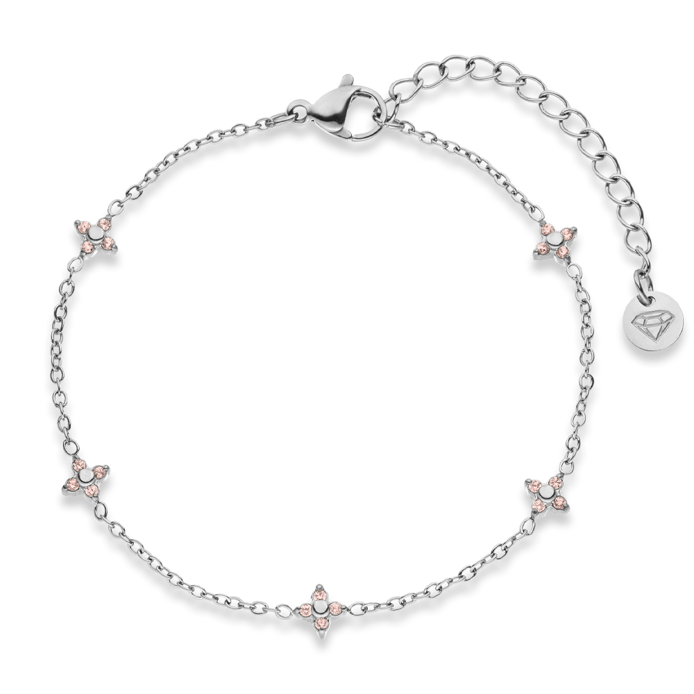 Armband Silber Rosa Steinchen Edelstahl wasserfest