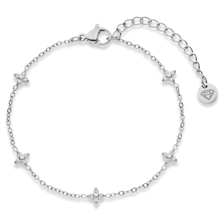 Blüten Armband Silber wasserfest Edelstahl Zirkonia Steinchen