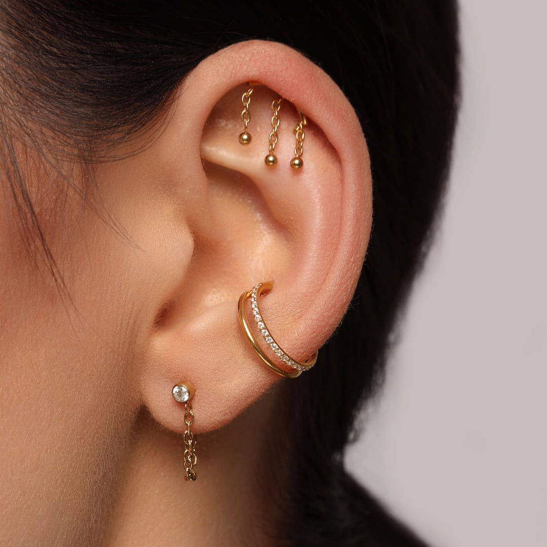 Conch Piercing Ring Doppelt Titan Steinchen
