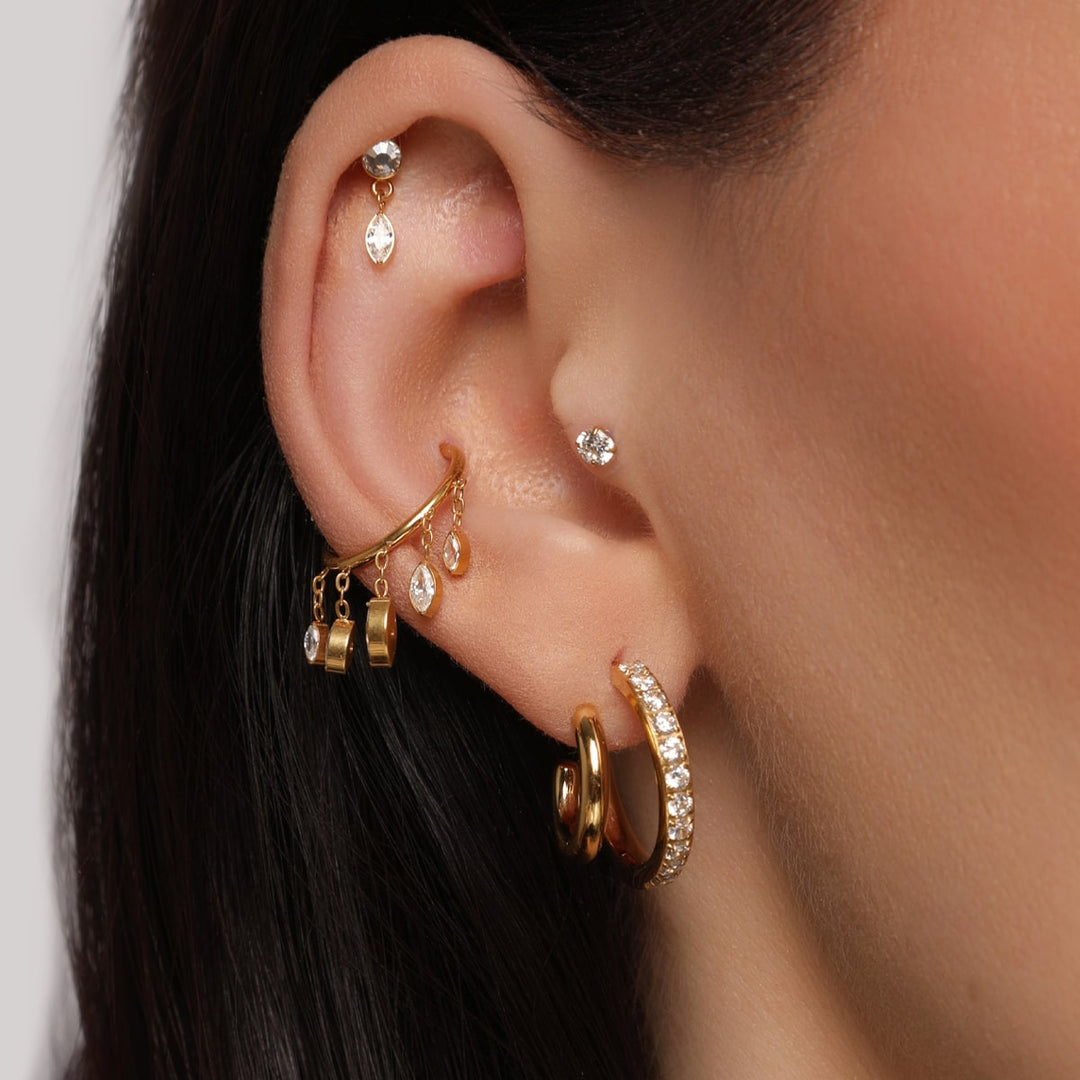 Doppel Ohrringe mit Zirkonia wasserfest 18K vergoldet