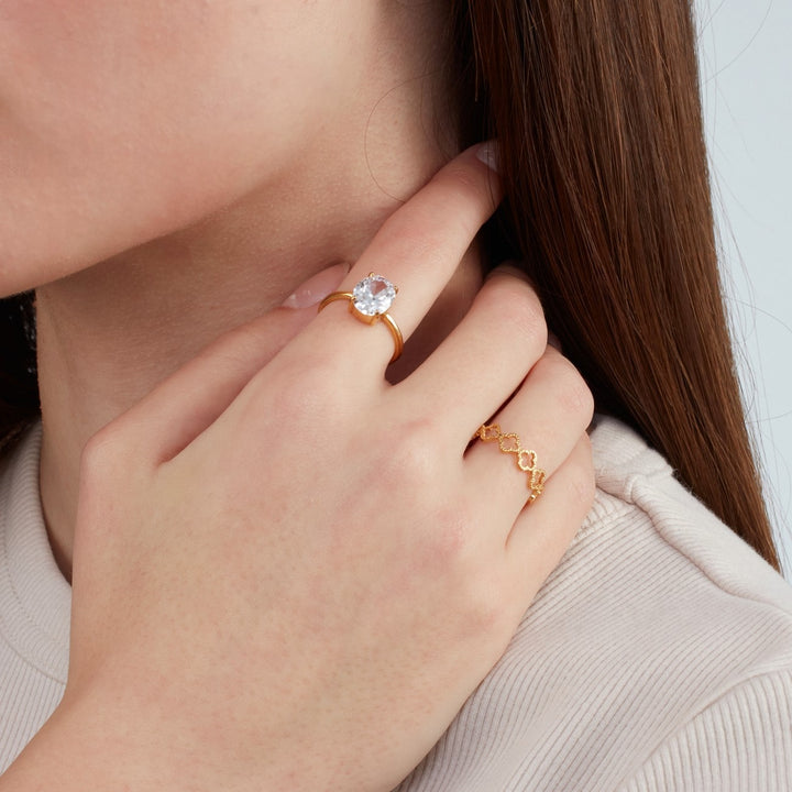 Wasserfeste Ringe Kleeblatt Clover Gold Edelstahl