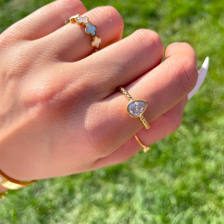 Größenverstellbarer Ring Tropfen Stein wasserfest Glitzer