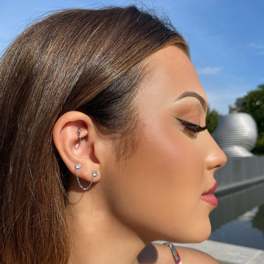 Ohrkette mit 2 Ohrstecker Glitzer Steine wasserfest
