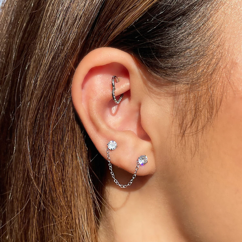Ohrkette mit 2 Stecker Glitzer Steine wasserfest Silber