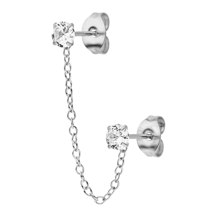 zwei Ohrstecker mit Kette verbunden Silber wasserfest