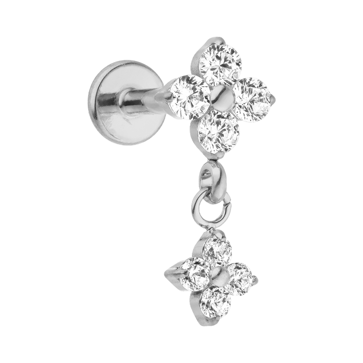 Blüten Piercing Titan Silber wasserfest Glitzer Anhänger Helix