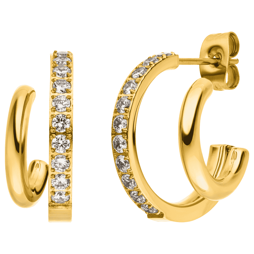 Doppelte Ohrringe zweifach Gold wasserfest Edelstahl Steine