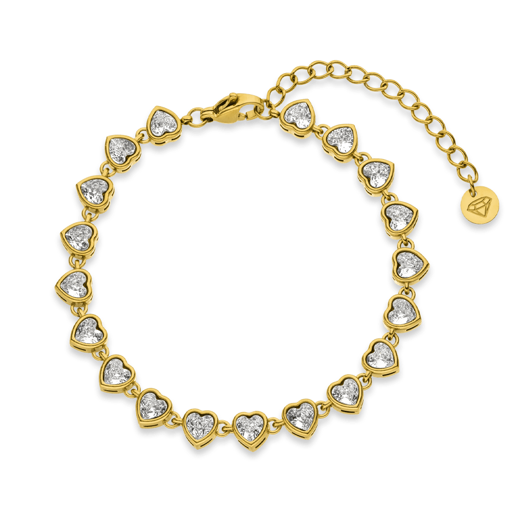 Herz Armband Edelstahl 18K vergoldet wasserfest Steine