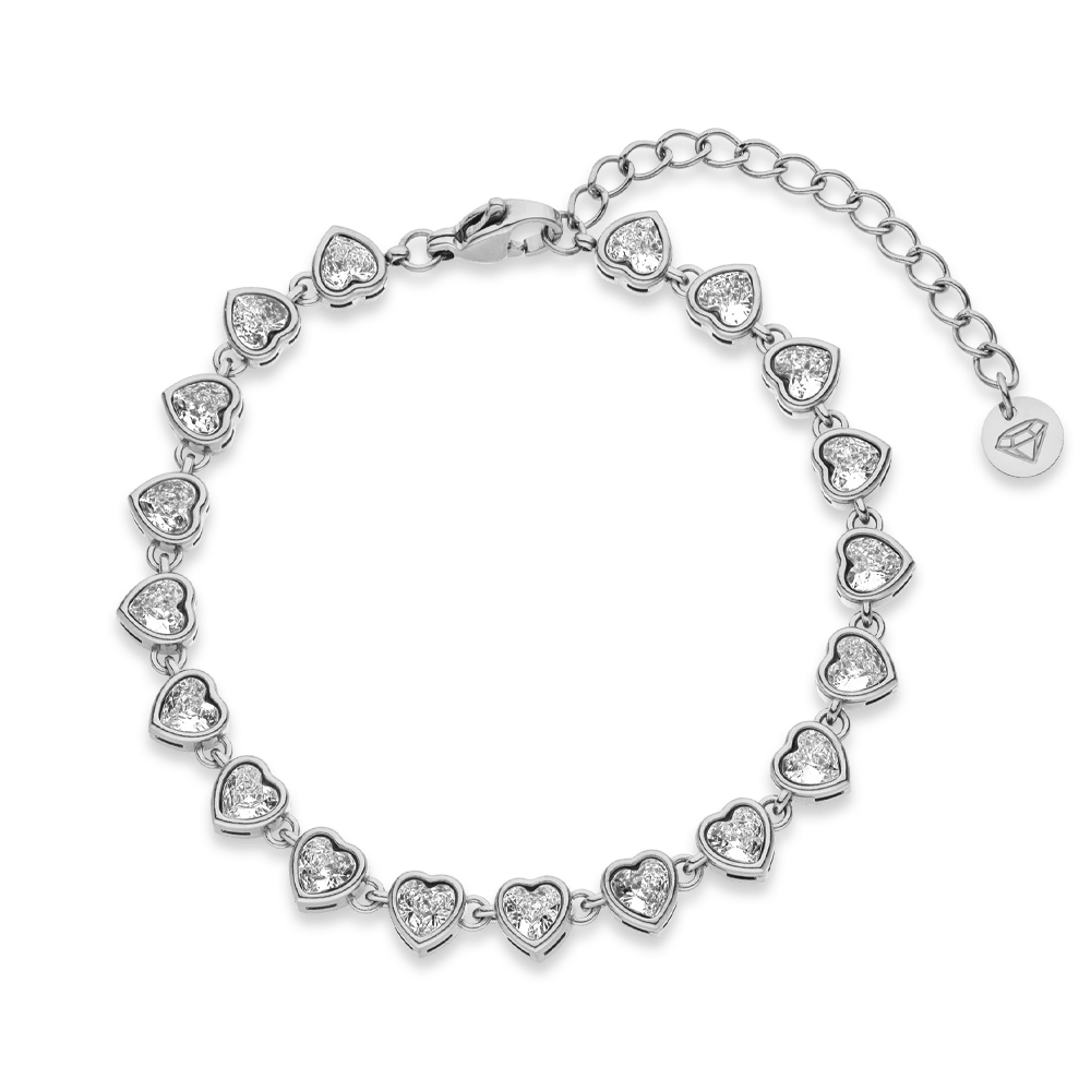 Herz Armband Silber Edelstahl wasserfest Zirkonia Steine